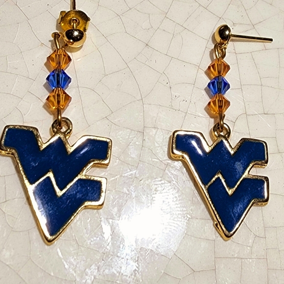 NWT West Virginia Initials Blue Orange Genuine Austrian Crystals post earrings - Picture 4 of 5